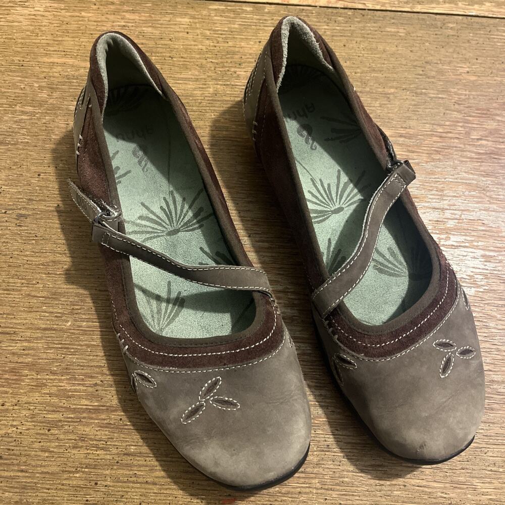 Ahnu Shoes Womens SZ 9.5 Green Gray Gracie Pro Leather Mary Jane Comfort Casual